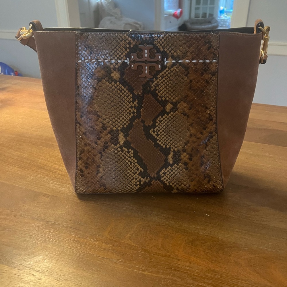 Tory Burch suede and snake embossed hobo.